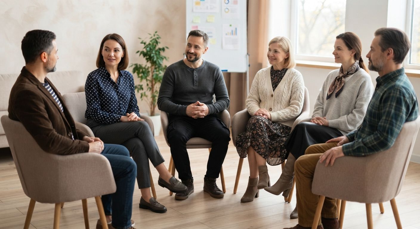 Реабилитация Day Top для наркозависимых Групповая психотерапевтическая сессия